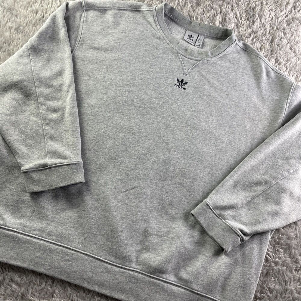 Adidas Sweatshirt Mens Large Gray Black Center Trefoil Logo Crew Neck Pullover
